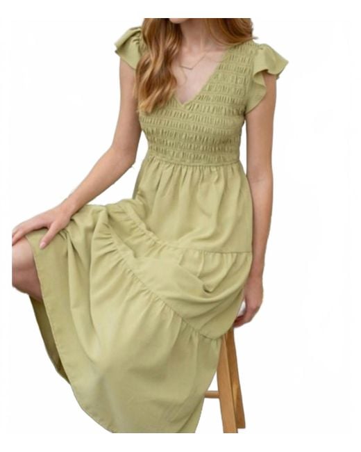 Blu Pepper Green Flutter Midi Dress