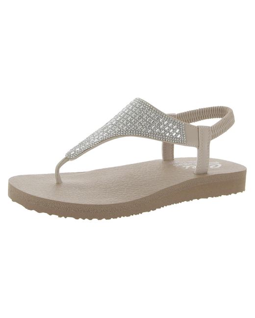 Skechers White Meditation-rock Crown Slingback Yoga Foam Thong Sandals