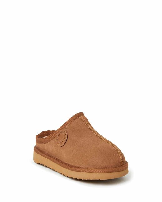 Dearfoams Brown Fireside By Kids Dempsey Genuine Shearling Clog Slipper