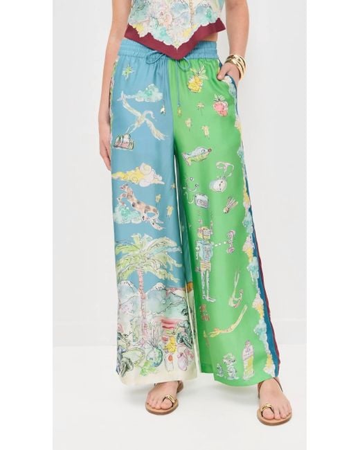 ALÉMAIS Green Daria Wide Leg Silk Pants