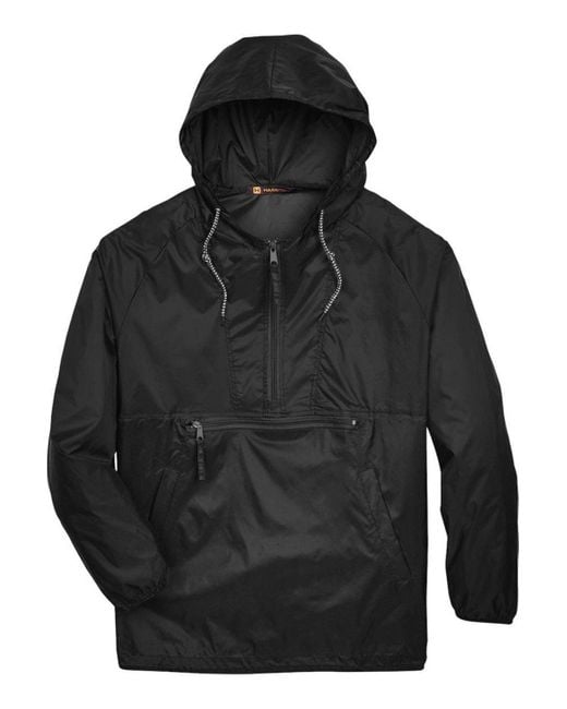 Harriton Black Packable Hooded Nylon Jacket for men