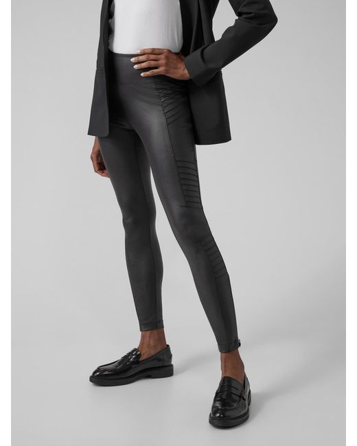 Athleta Women's Black All Over Gleam Tight Pant Size Medium Faux Leather  Leggings 