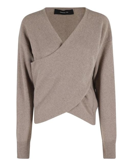 FEDERICA TOSI Women's Brown Deep V-Neck Sweater