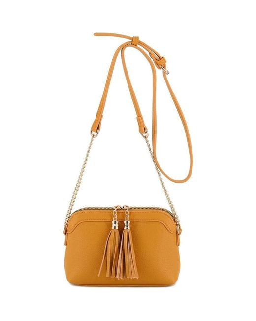 Fashnzfab White Tassel Small Crossbody Bag With Chain Strap
