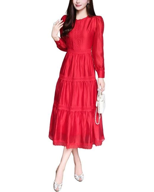 BURRYCO Red Solid Midi Dress