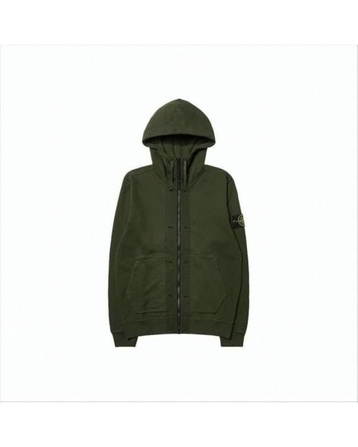 Stone Island Green Cotton Hoodie With Zipper for men
