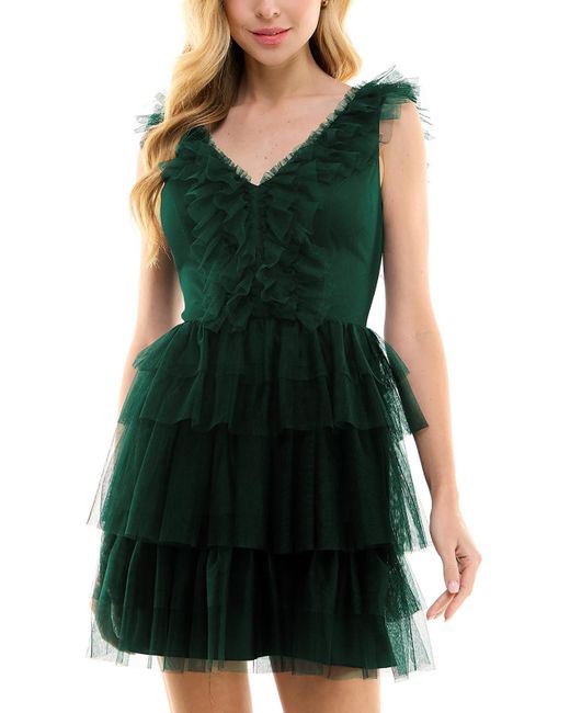 City Studios Green Juniors Tiered Tulle Fit & Flare Dress