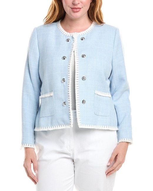 Tahari Blue Plus Tassel Trim Jacket
