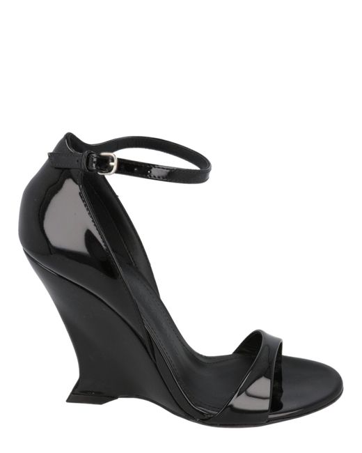 Ferragamo Black Vidette Patent Leather Wedge Sandals
