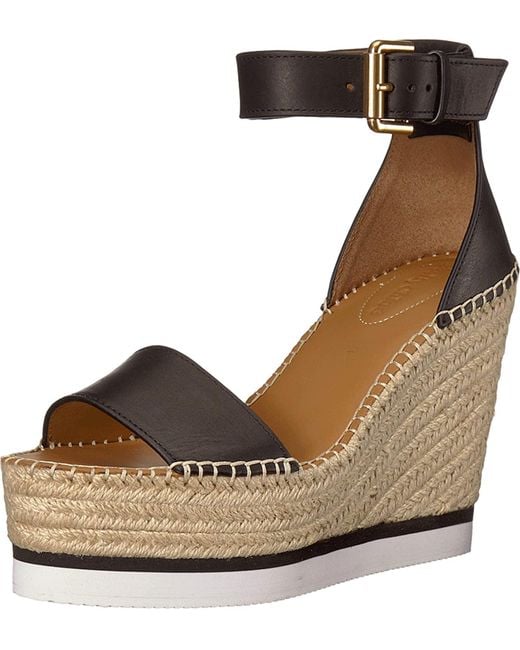 See By Chloé Brown See By Chloe Wedge Heeled Glyn Leather Sandals Shoes