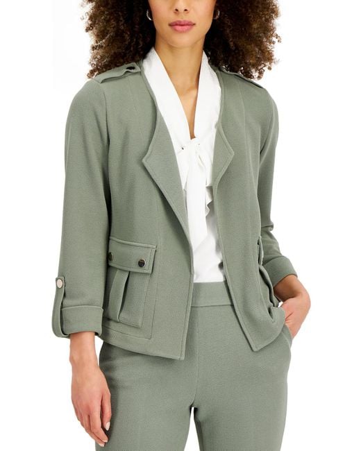 Kasper Green Cardigan Suit Separate Open-front Blazer