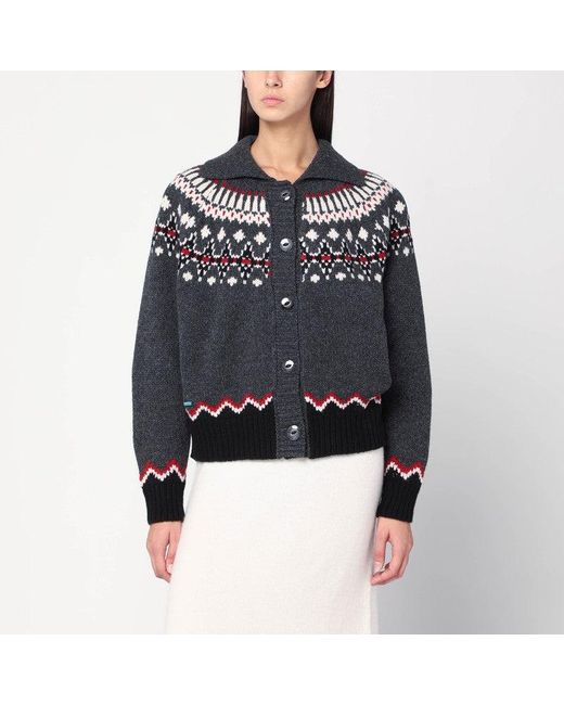Alanui Blue Fair Isle Patterned Cardigan
