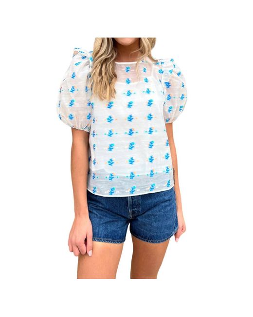 English Factory Blue Embroidered Organza Top
