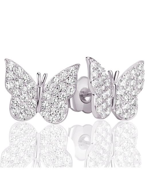 Suzy Levian Sterling Silver Pave Cubic Zirconia Butterfly Earrings in White  | Lyst