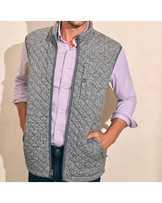 Faherty Brand Gray Epic Quilted Fleece Vest for men