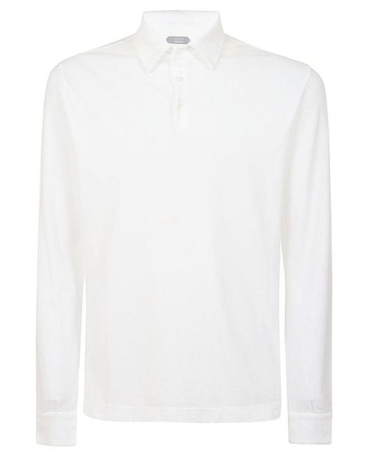 Zanone White Long-Sleeve Polo Shirt With Buttoned Placket for men