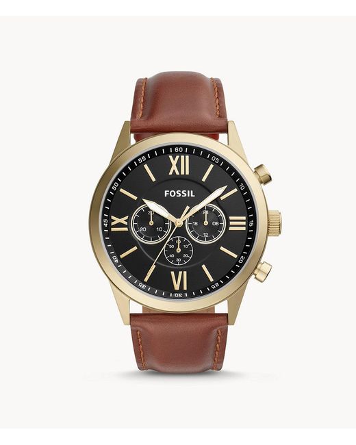 Fossil Leather Flynn Chronograph, Gold 