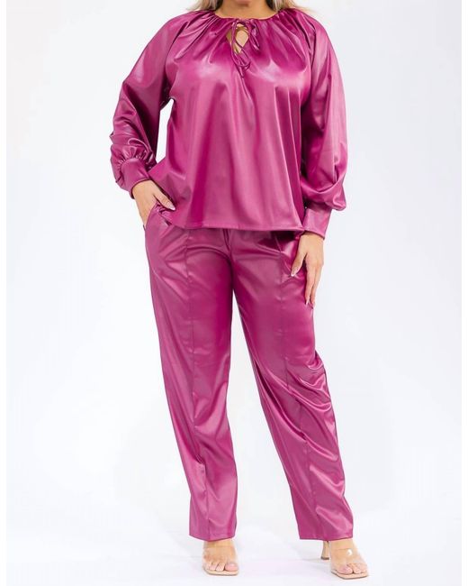 Karen T Design Pink Long Sleeve Drawstring Top And Elastic Waist Pants