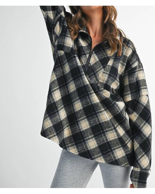 AEMI + CO Gray Mya Plaid Pullover Top