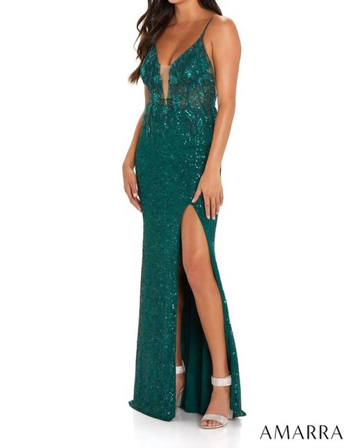 Amarra Green Sequin Fitted Gown