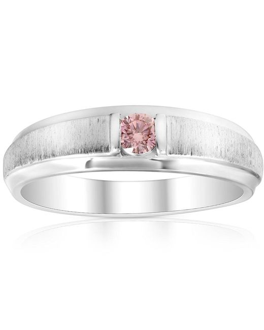 Pompeii3 Metallic Brushed Pink Diamond Lab Grown Wedding Brushed Anniversary Ring White Gold
