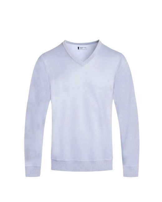 TRUEDAMES Blue Solid V-Neck Sweater for men