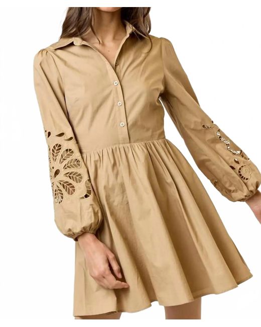 Lalavon Natural Floral Button Up Flared Mini Dress