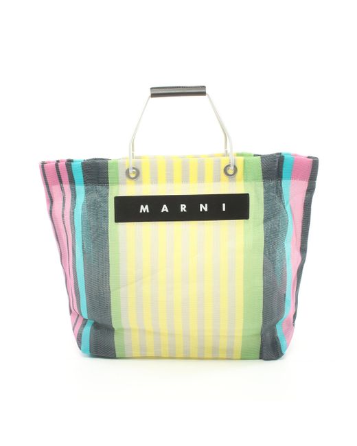 Marni Yellow Flower Cafe Flower Cafe Striped Bag Handbag Tote Bag Nylon Leather Color