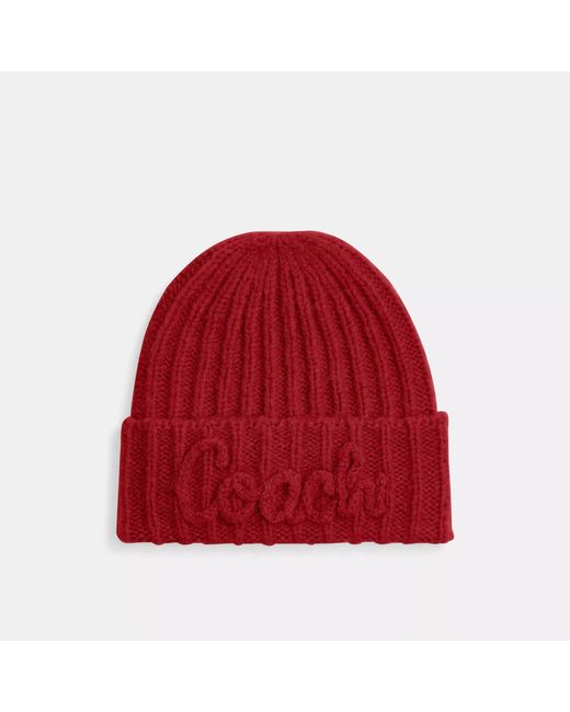 COACH Red Coach Script Knit Beanie