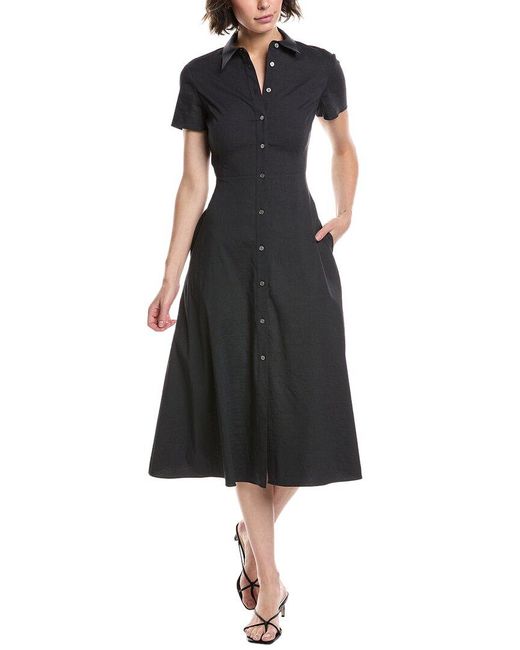 Theory Midi Linen-Blend Shirt Dress in Black | Lyst