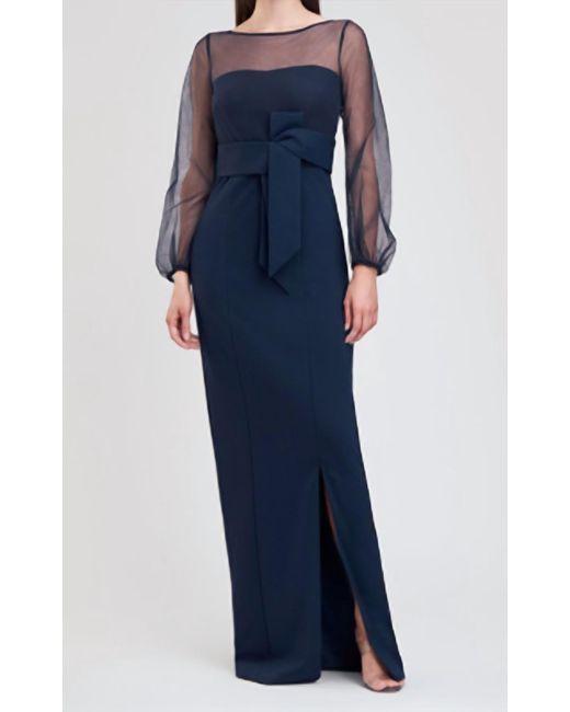 JS Collections Blue Abigail Waist Bow Gown