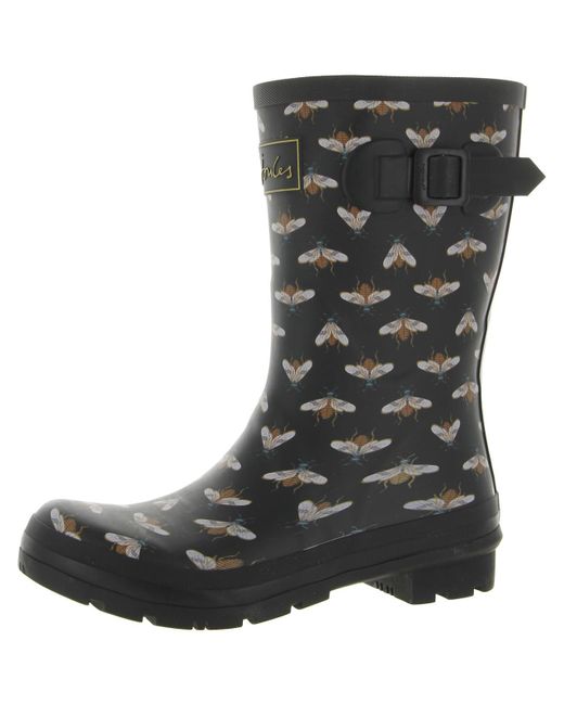 Joules Black Molly Welly Printed Outdoor Rain Boots