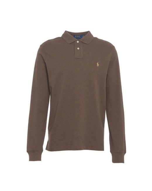 Polo Ralph Lauren Brown Long-Sleeved Polo Shirt for men