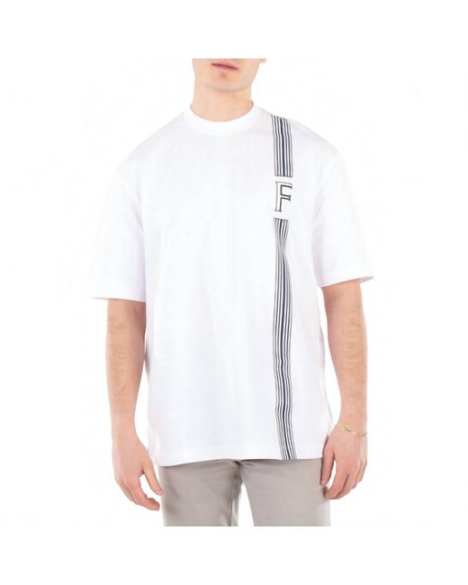 Ferragamo White Stripe-Print Round Neck Cotton T-Shirt for men