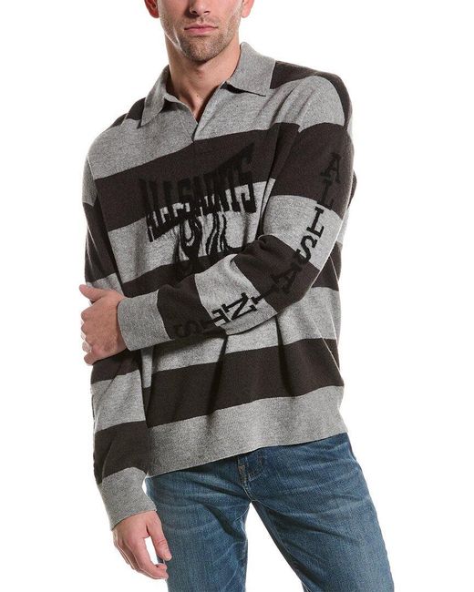 AllSaints Gray Allsaints Racer Wool-blend Polo Shirt for men