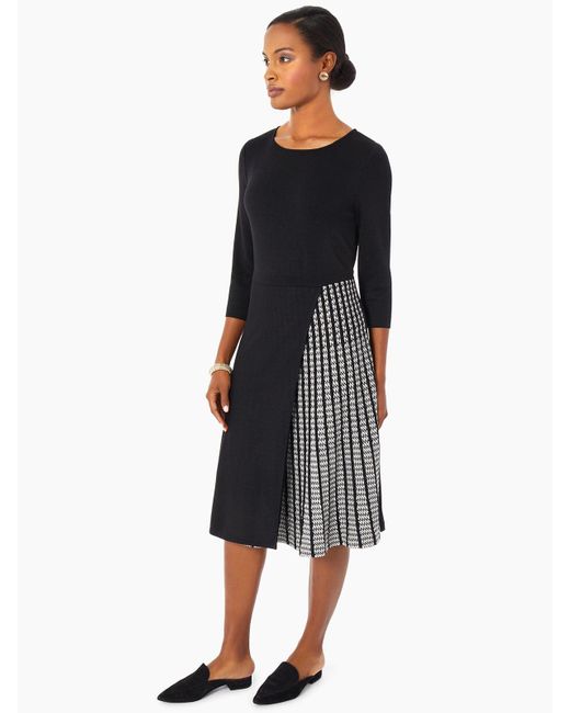 Misook Black Pleated Contrast Panel Soft Knit Dress