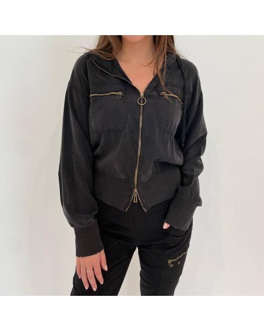XCVI Black Darcy Distressed Bomber Jacket
