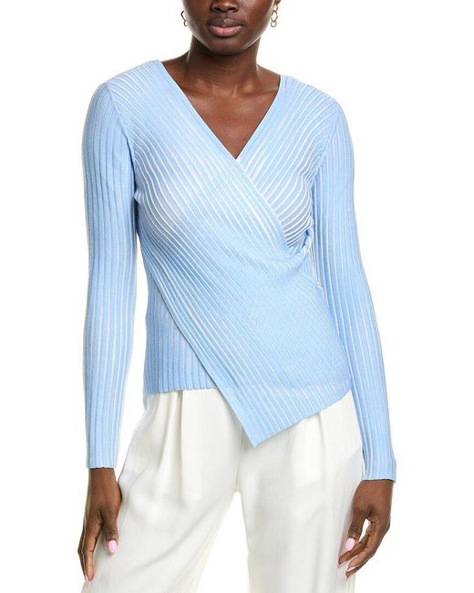 Lafayette 148 New York Blue V-Neck Silk-Blend Sweater