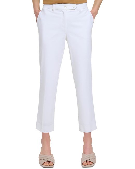 Calvin Klein White High Rise Solid Ankle Pants