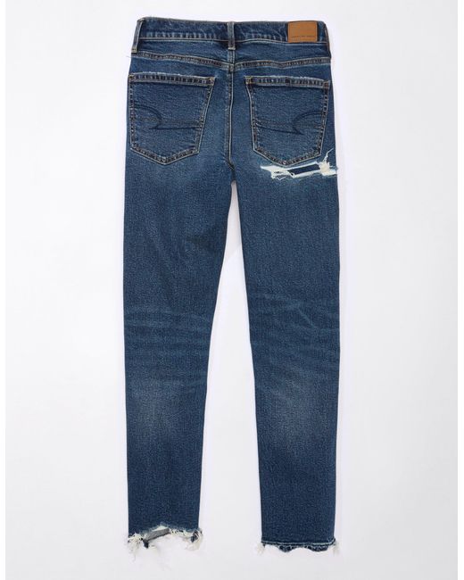American Eagle Outfitters Blue Ae Strigid Super High-waisted Ripped Ankle Straight Jean