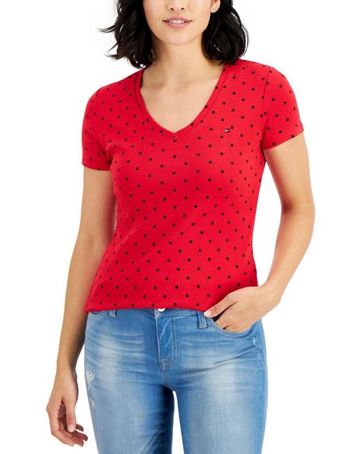 Tommy Hilfiger Red Cotton Polka Dot T-shirt