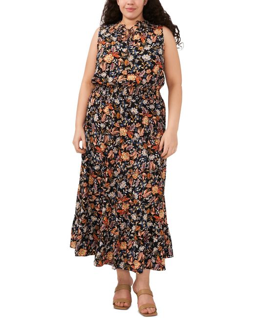 Msk Brown Plus Floral Print Rayon Maxi Dress