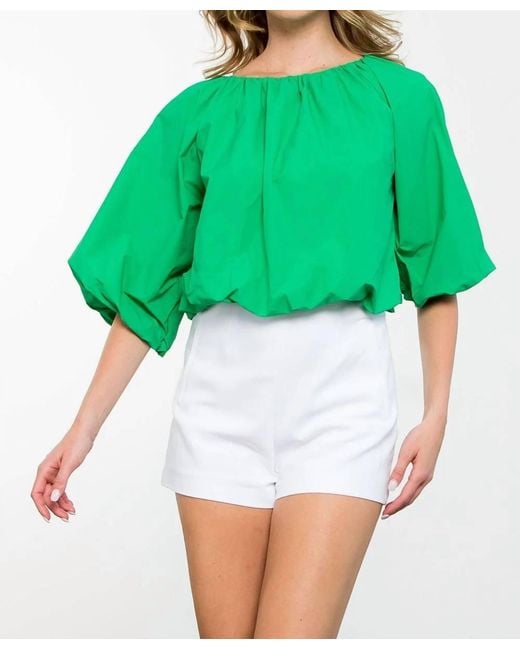 Thml Green Puff Sleeve Top