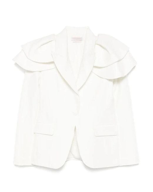 Saiid Kobeisy White Ruffled Tailored Jacket