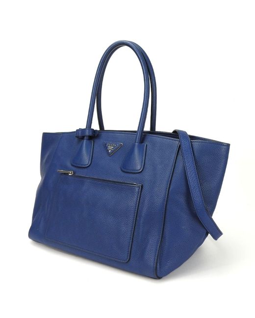 Prada Blue Vitello Leather Tote Bag (pre-owned)