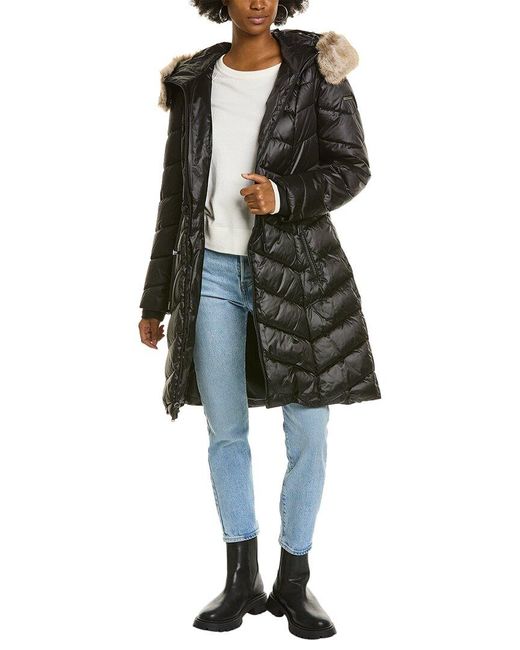 Laundry by Shelli Segal Black Chevron Quilted Coat