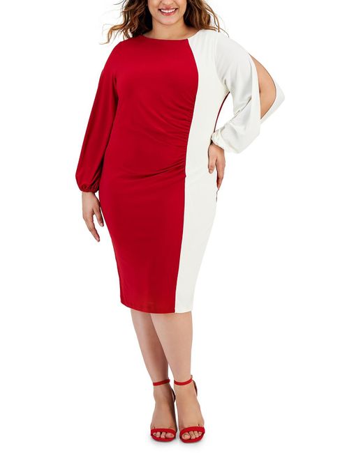 Kasper Red Plus Office Knee-length Wear To Work Dress