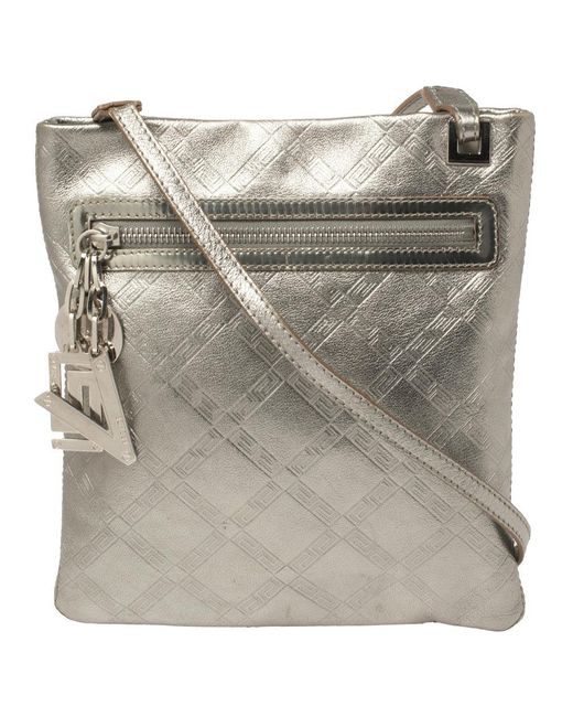 Versace Gray Silver Leather Slim Crossbody Bag