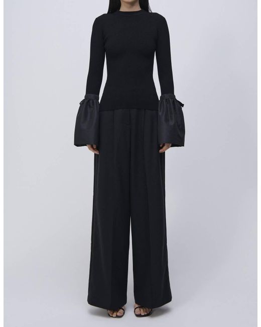 Jonathan Simkhai Black Agata Ribbed Knit Top With Flutter Sleeves