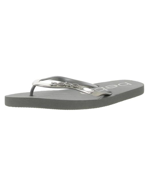 Bebe Gray Embellished Slide Flip-flops